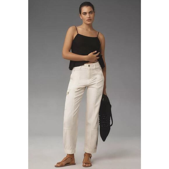 Anthropologie Carson Utility Barrel Pants White Cargo Size 10 - Picture 1 of 15